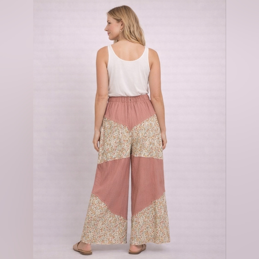 Floral Patchwork Wide Leg Pants – Drawstring Waist – NWOT 30-36" Waist - Cotton - Picture 2 of 8